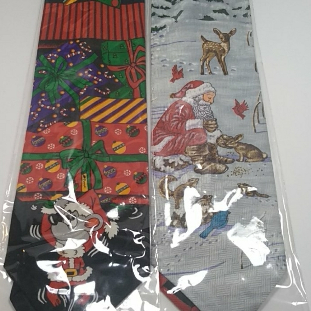 Two Neck ties Christmas Holiday Mouse Santa